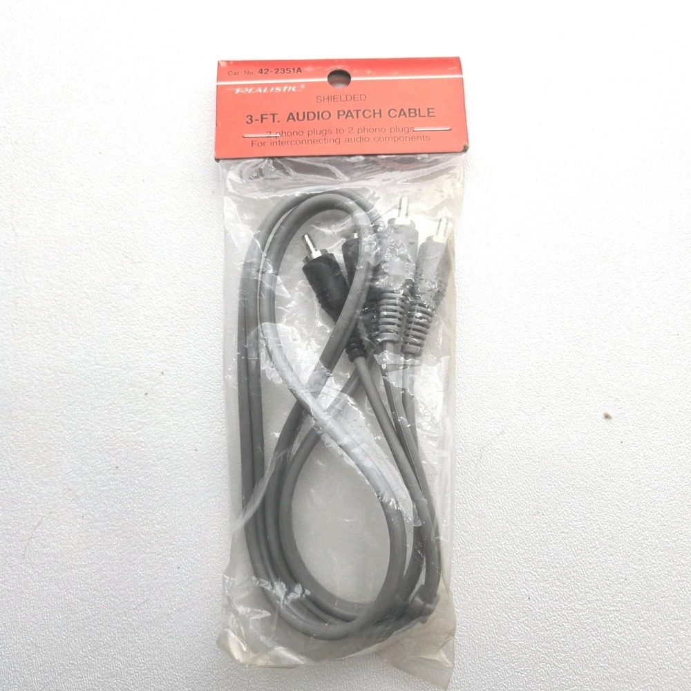 Vintage Radio Shack Realistic 42-2351A 3 Ft RCA Audio Patch Cable NOS Sealed New